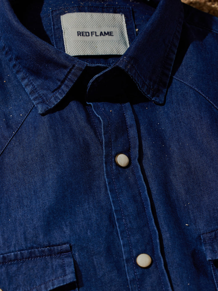 Blue Silky Denim Cargo Shirt