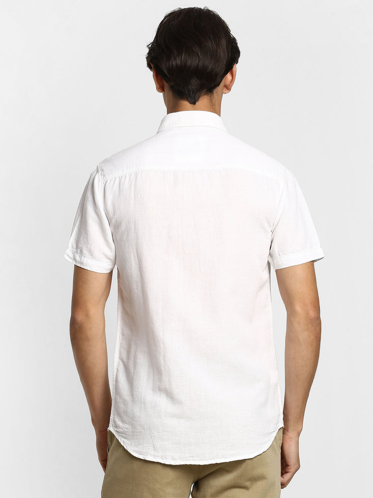 White Solid Linen Casual Shirt