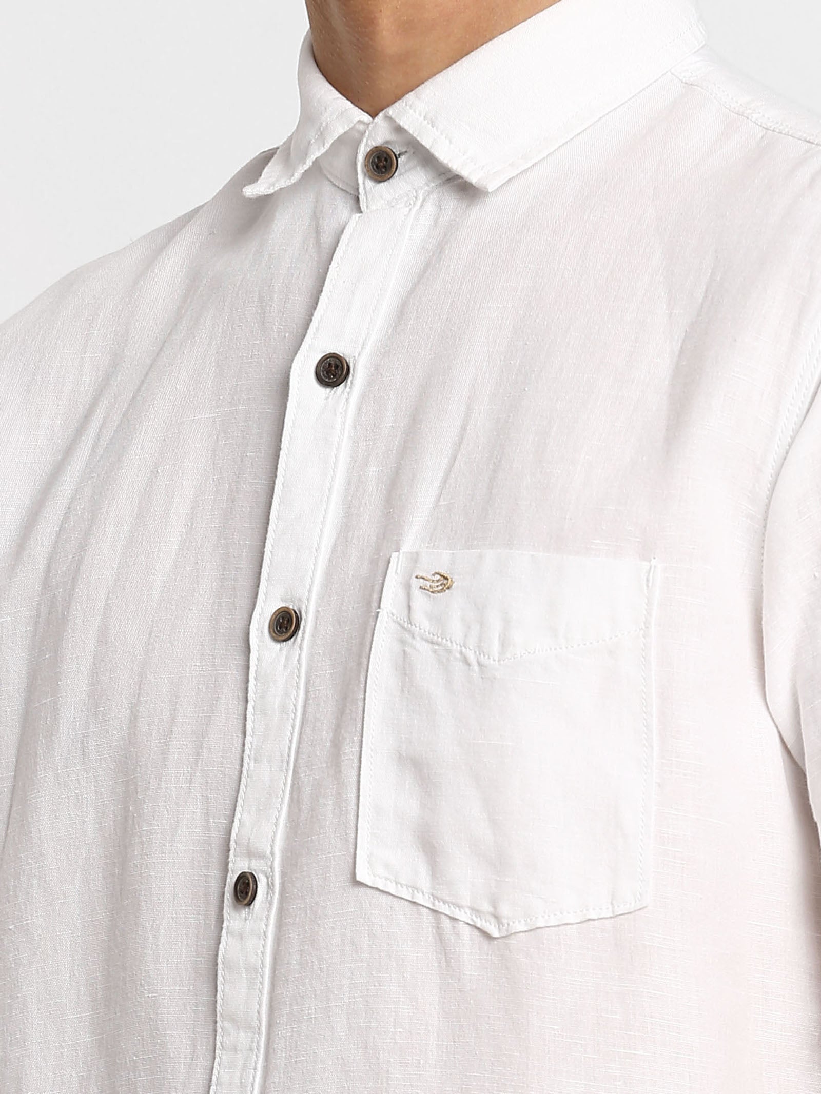 White Solid Linen Casual Shirt