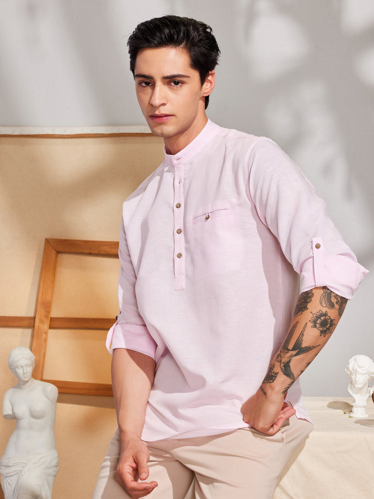 Pink Solid Linen Kurta