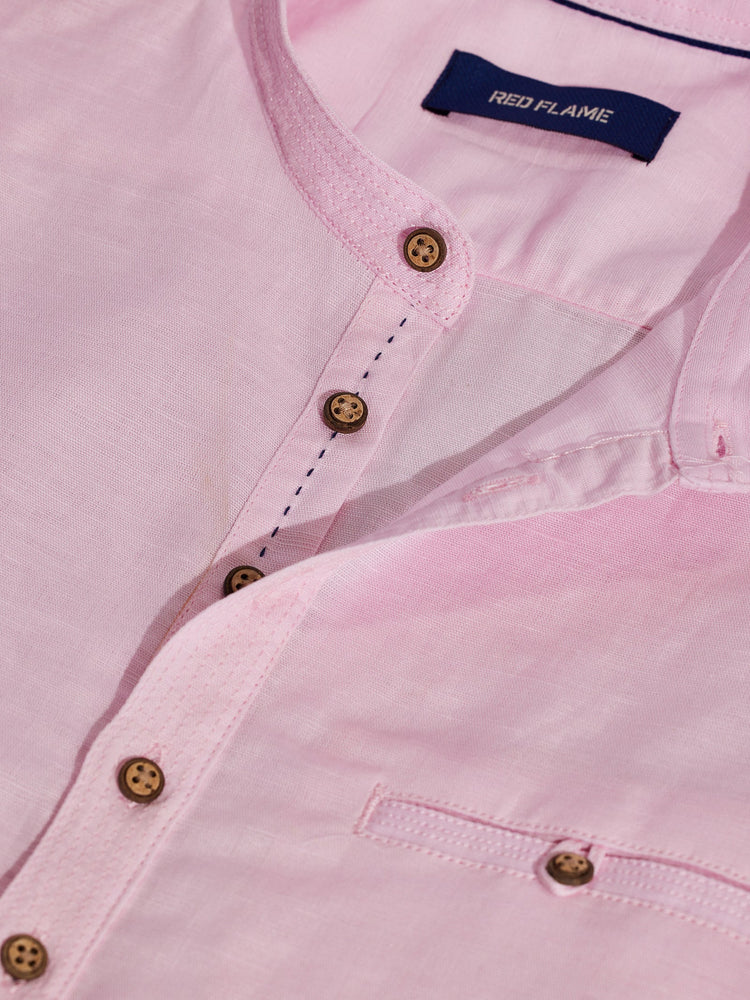 Pink Solid Linen Kurta