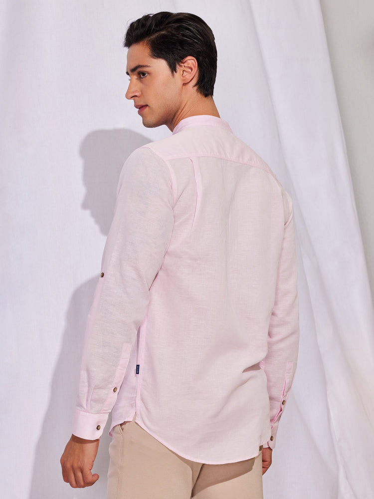 Pink Solid Linen Kurta