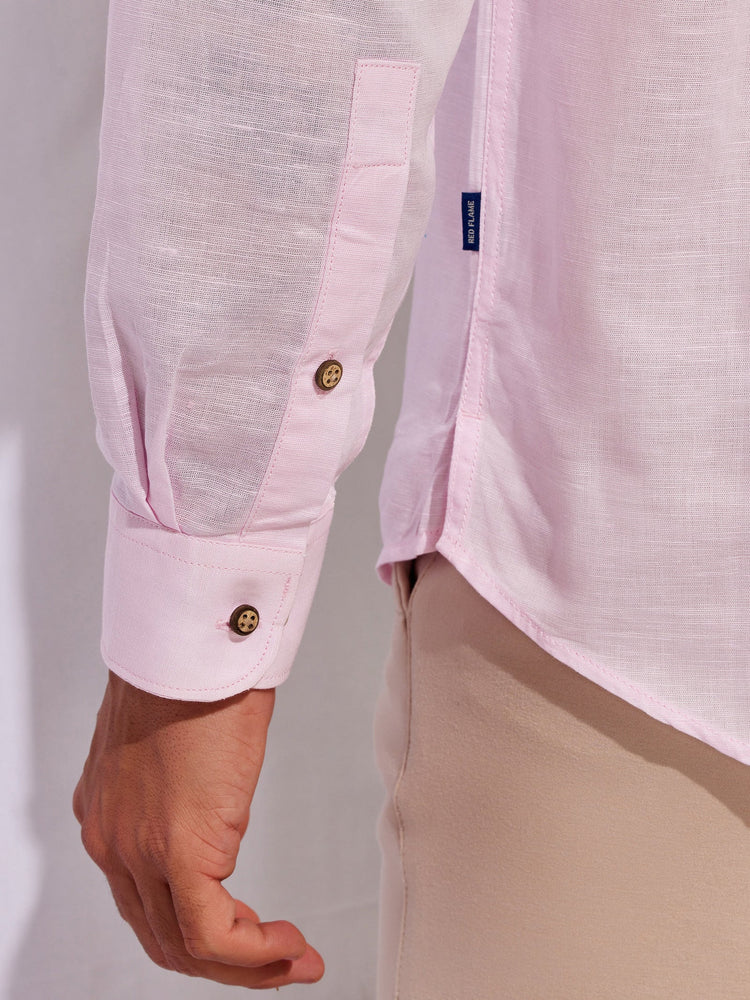 Pink Solid Linen Kurta