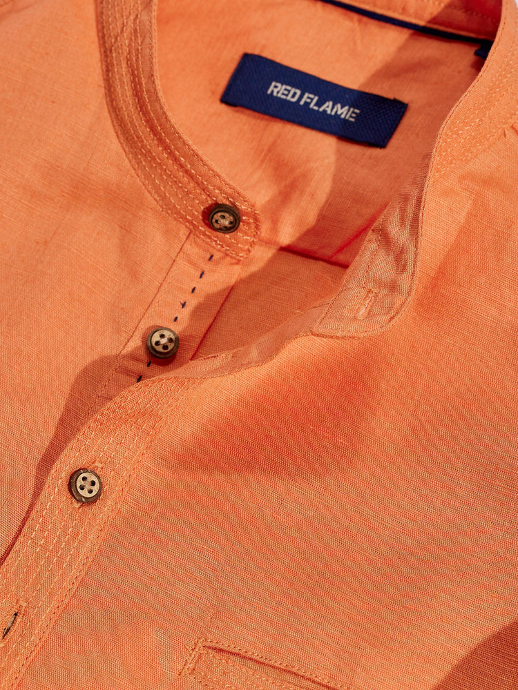 Orange Solid Linen Kurta