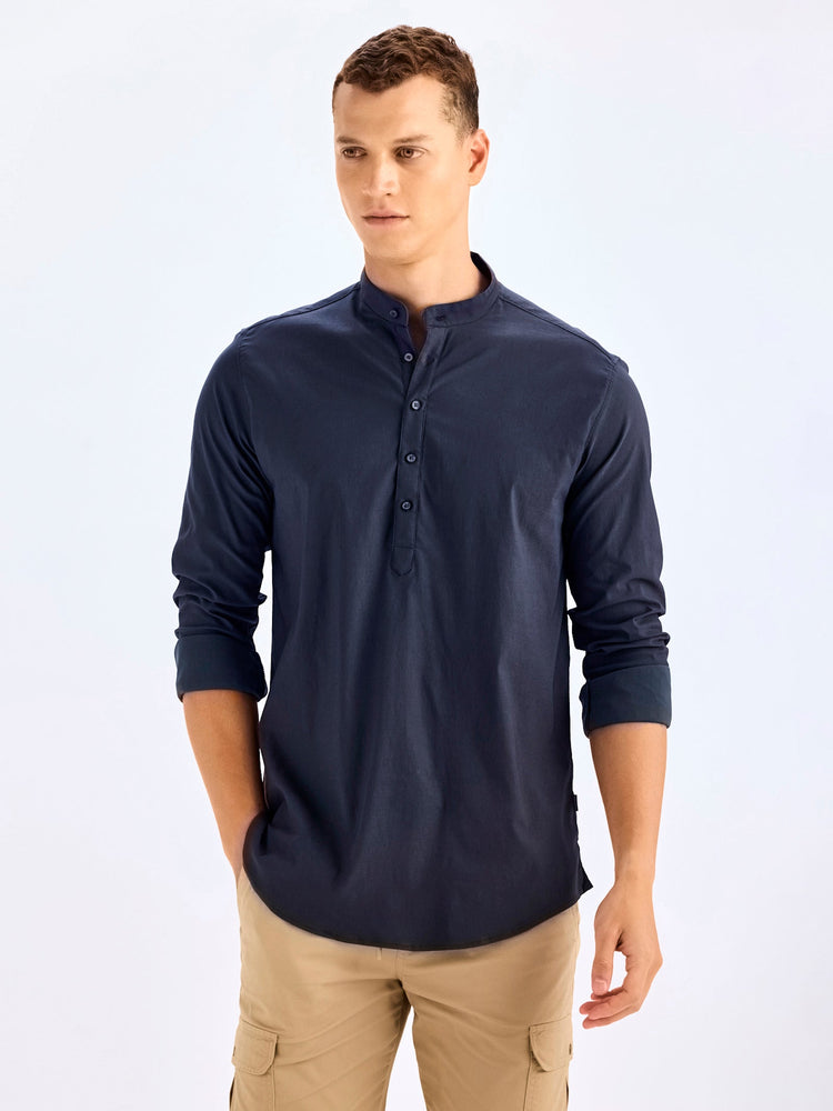 Grey Stretch Solid Kurta