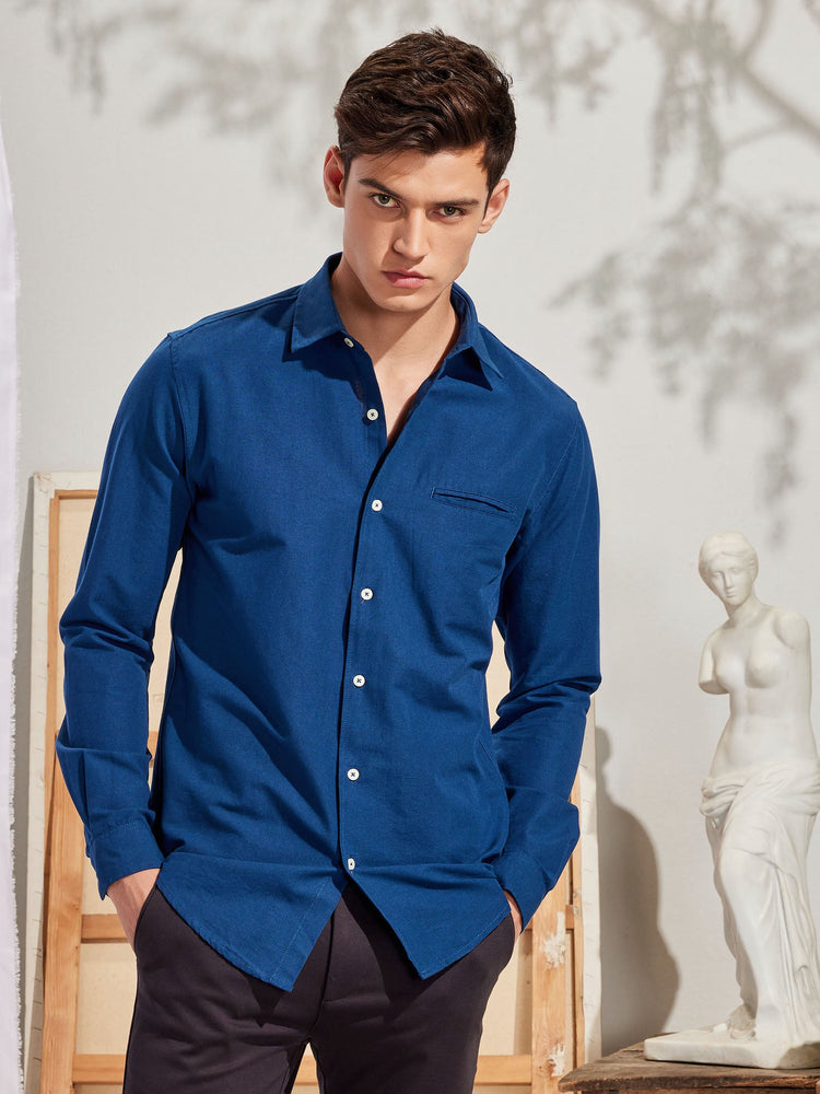 Navy Solid Casual Shirt