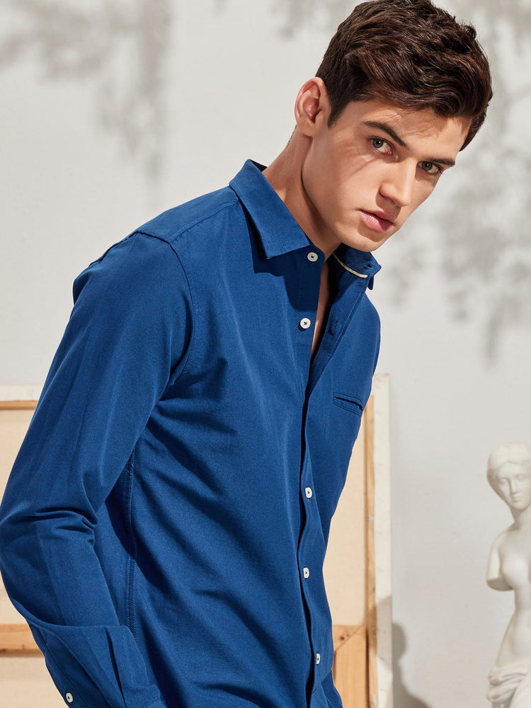 Navy Solid Casual Shirt