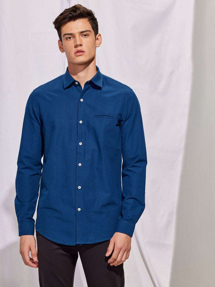 Navy Solid Casual Shirt
