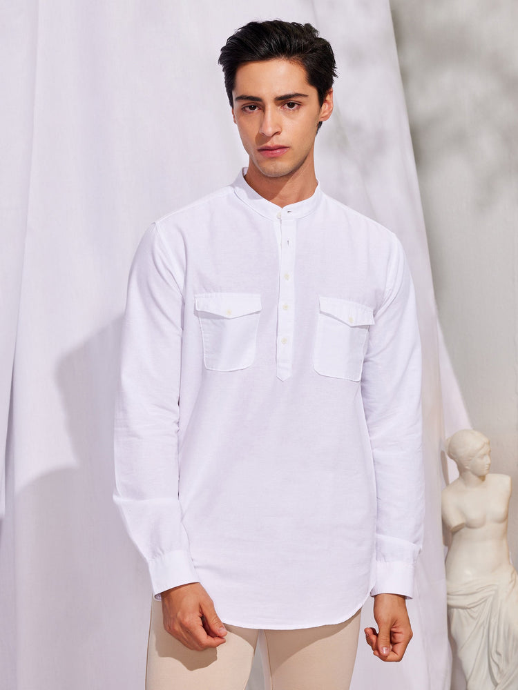 White Double Pocket Kurta