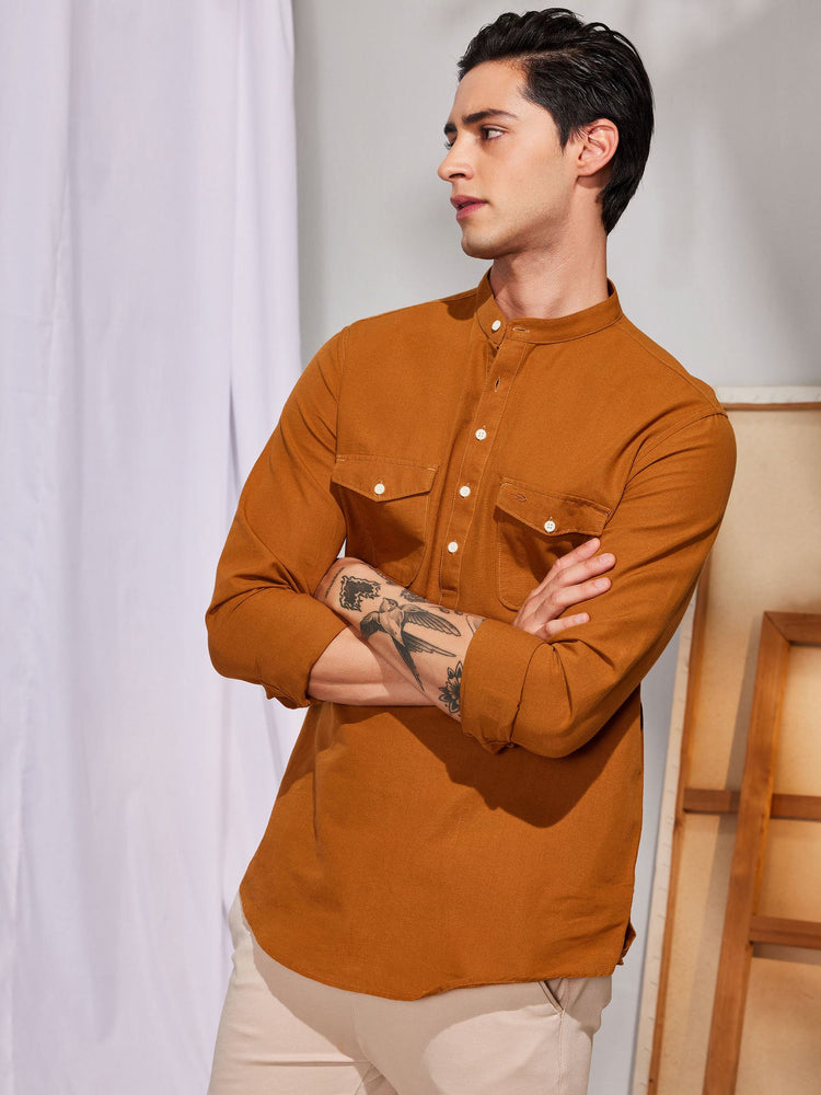 Khaki Double Pocket Kurta