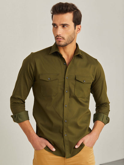 Olive Power Stretch Cargo Shirt
