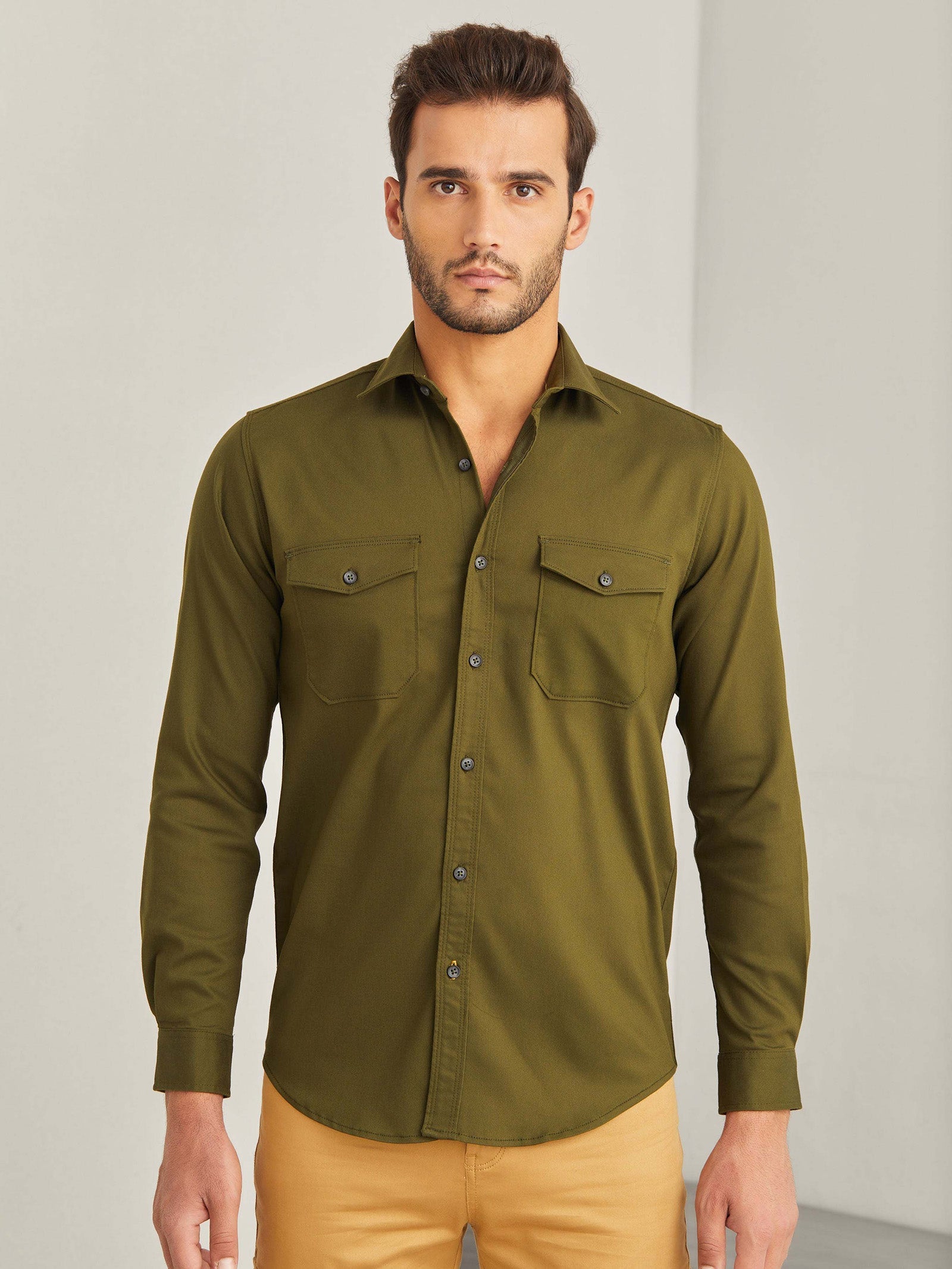 Olive Power Stretch Cargo Shirt