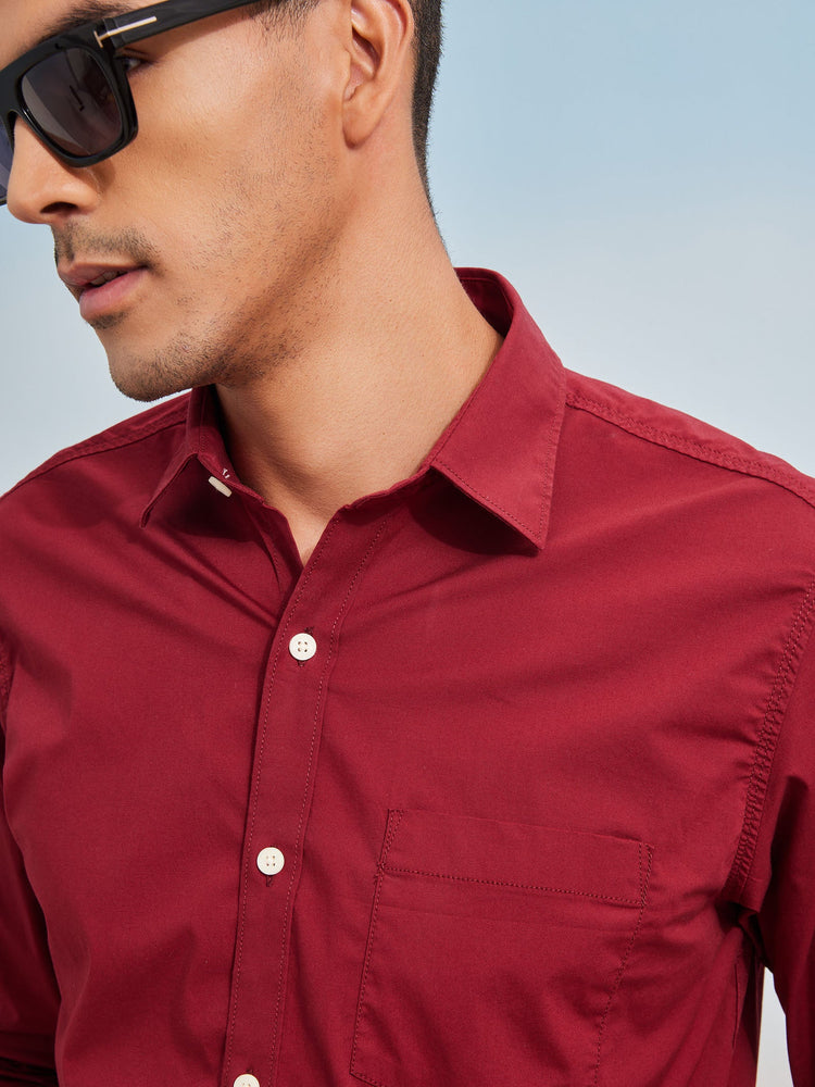 Maroon Solid Stretch Shirt