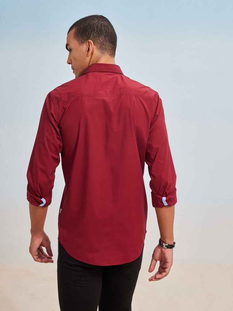 Maroon Solid Stretch Shirt