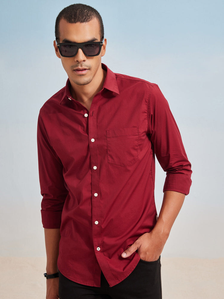 Maroon Solid Stretch Shirt