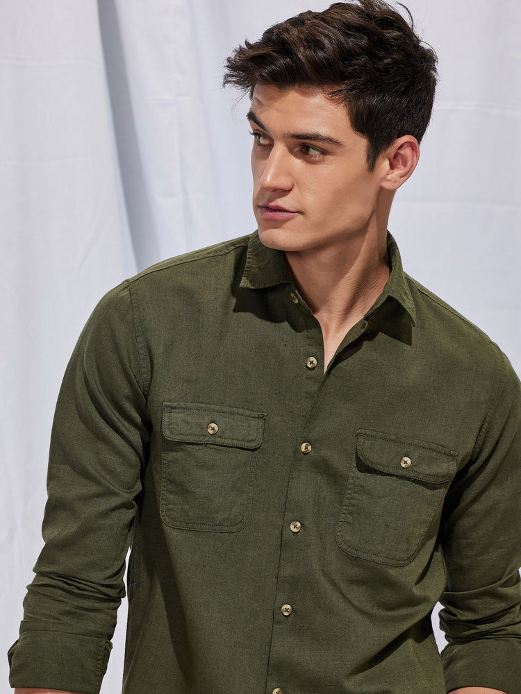 Olive Linen Cargo Shirt