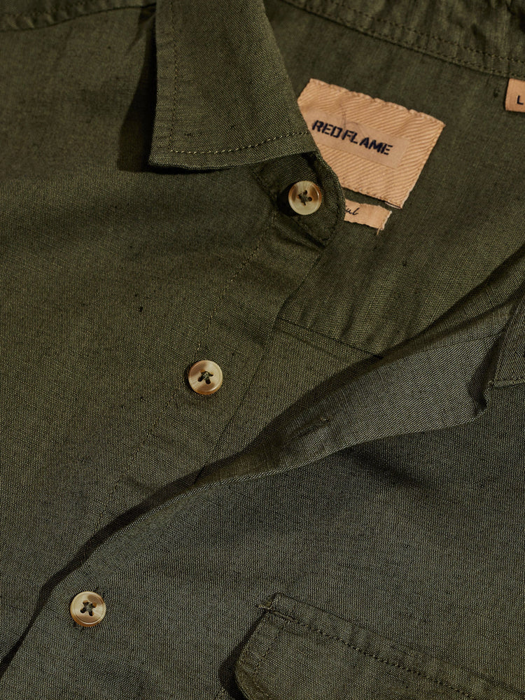 Olive Linen Cargo Shirt