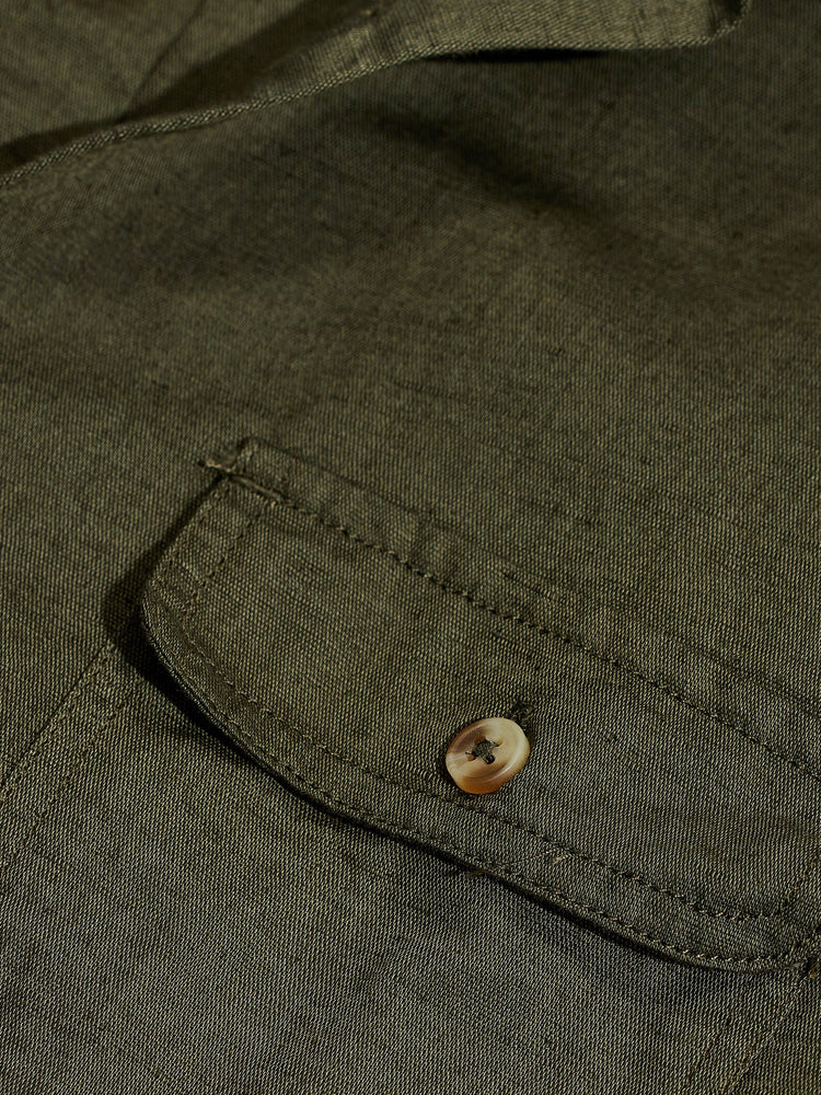 Olive Linen Cargo Shirt