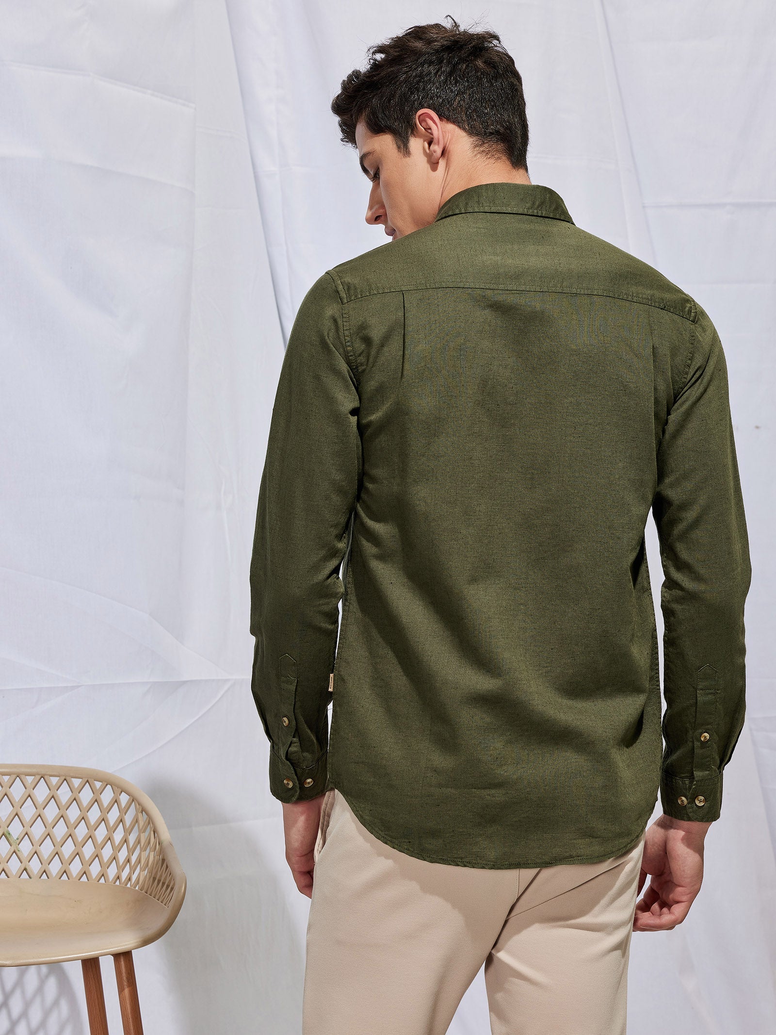 Olive Linen Cargo Shirt
