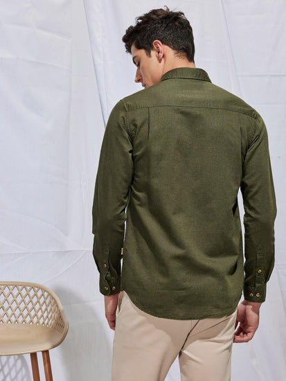 Olive Linen Cargo Shirt