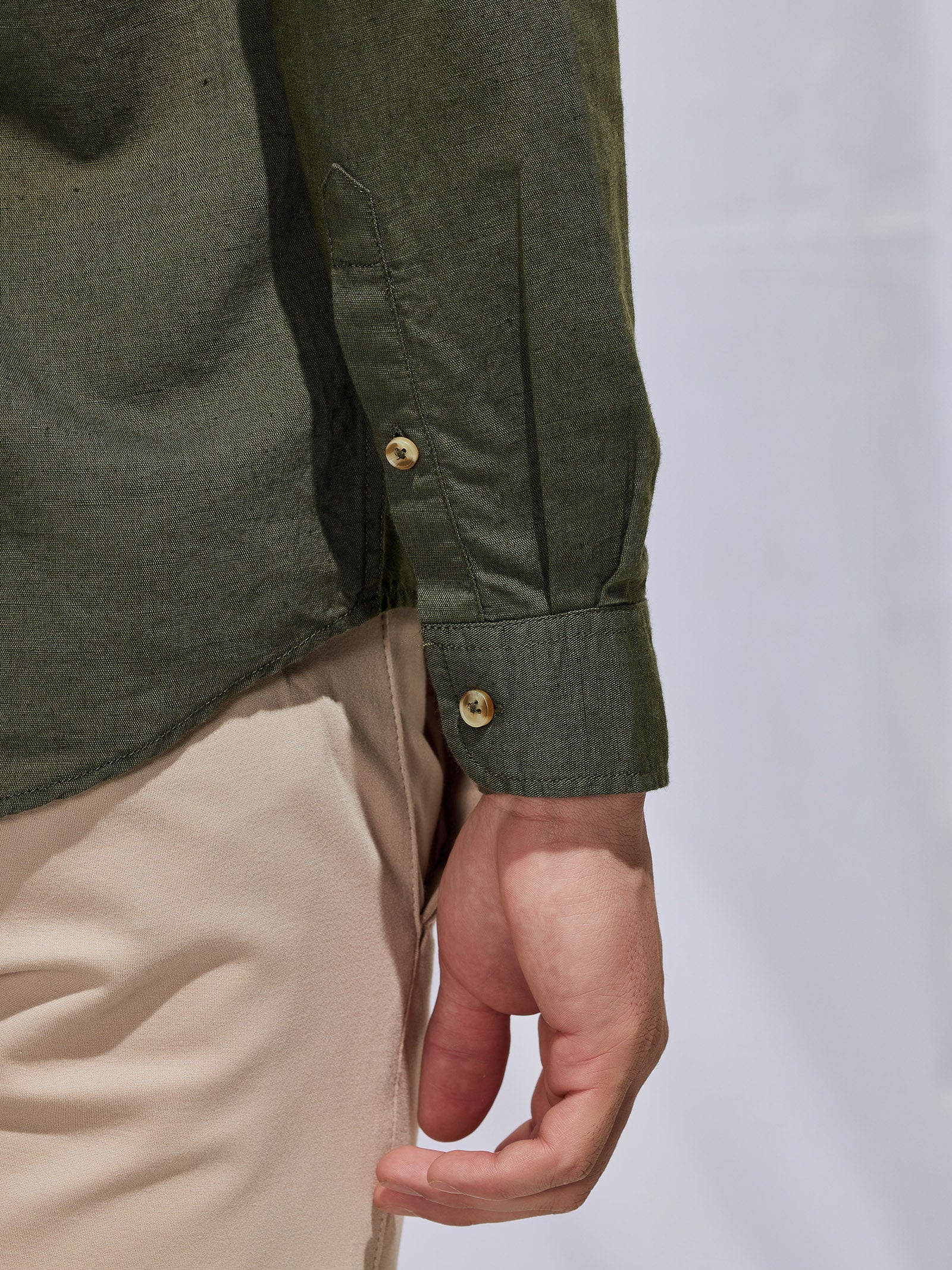 Olive Linen Cargo Shirt