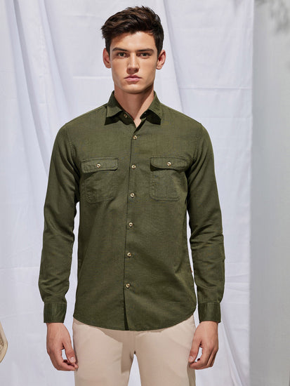 Olive Linen Cargo Shirt