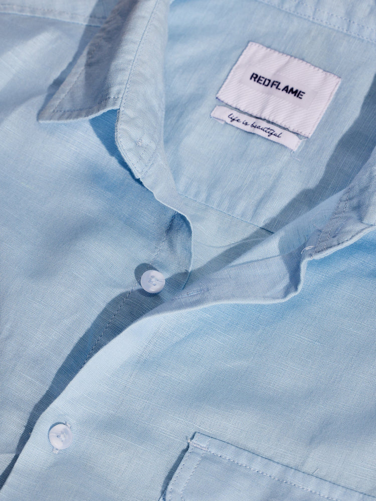 Blue Linen Cargo Shirt