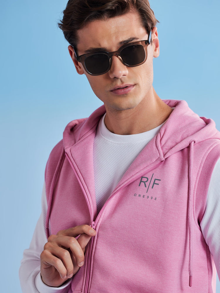 Pink Fleece Sleeve Less Hooded Sweatshirt