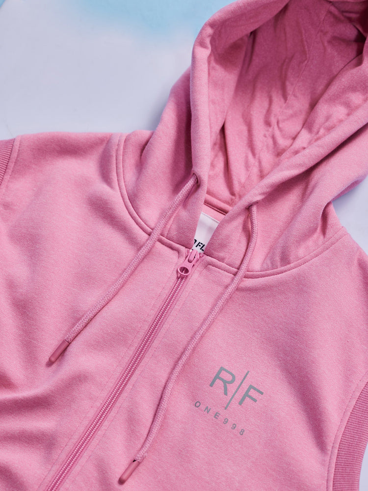 Pink Fleece Sleeve Less Hooded Sweatshirt