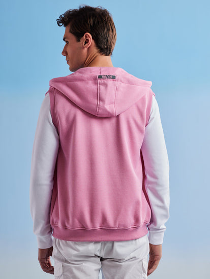 Pink Fleece Sleeve Less Hooded Sweatshirt