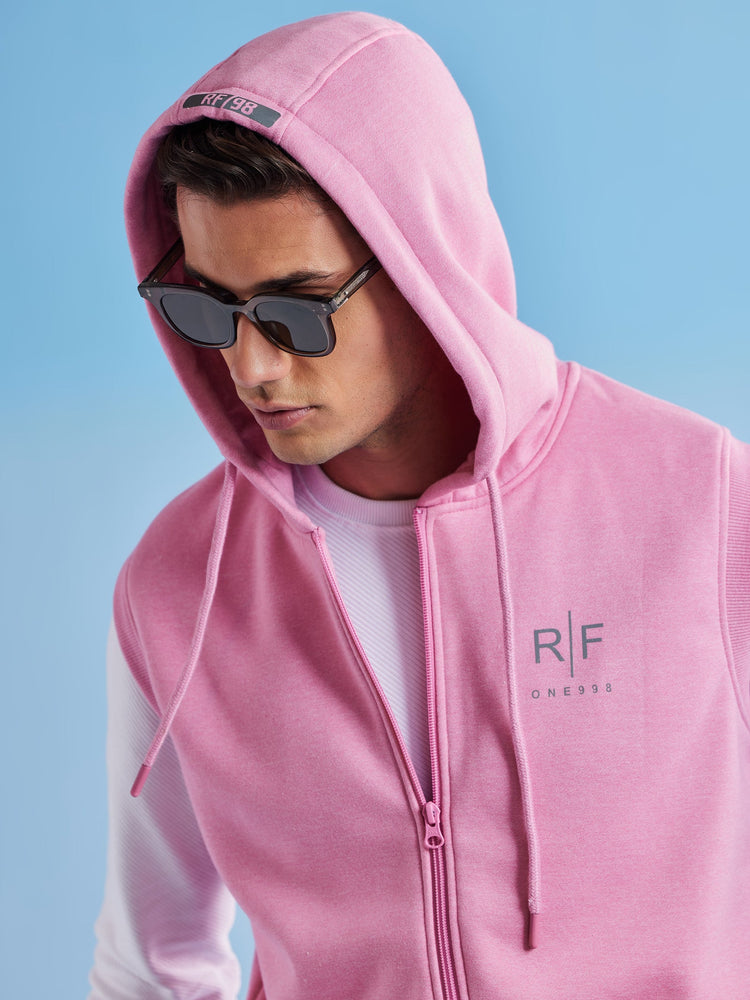 Pink Fleece Sleeve Less Hooded Sweatshirt