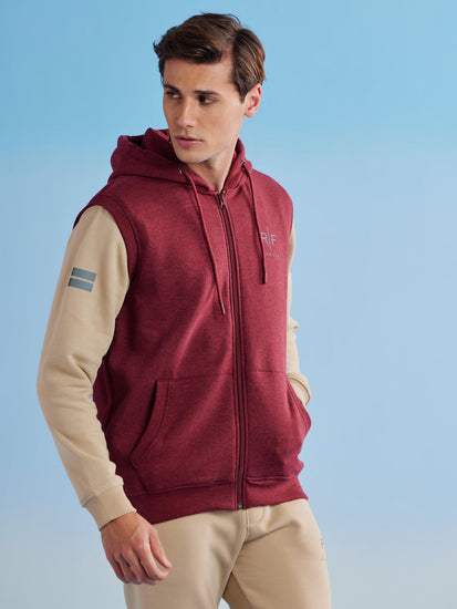 Red Fleece Sleeve Less Hooded Sweatshirt