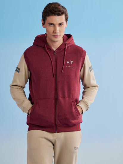 Red Fleece Sleeve Less Hooded Sweatshirt