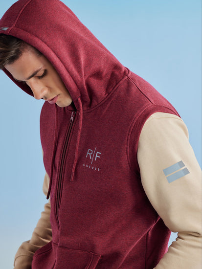 Red Fleece Sleeve Less Hooded Sweatshirt