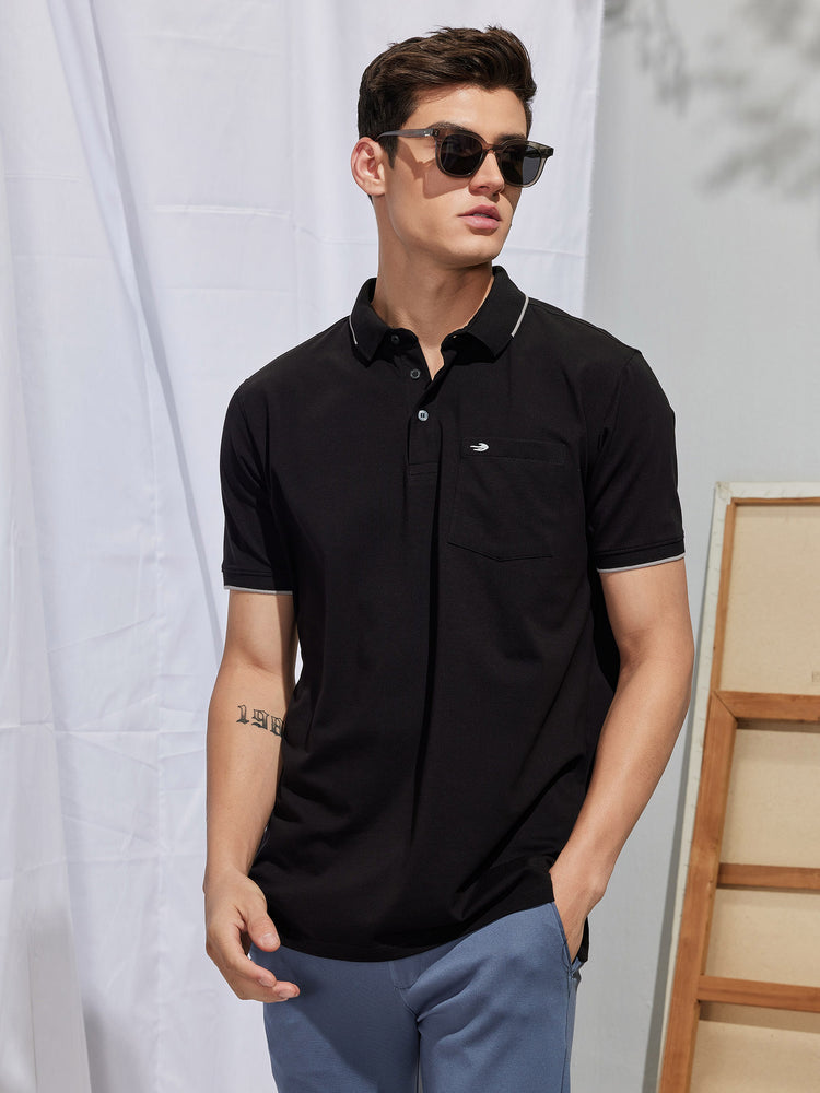 Black Solid Polo T-Shirt
