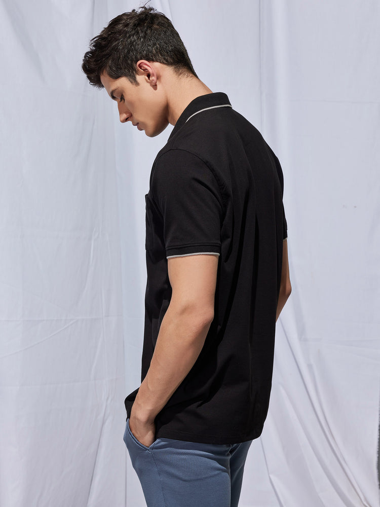 Black Solid Polo T-Shirt