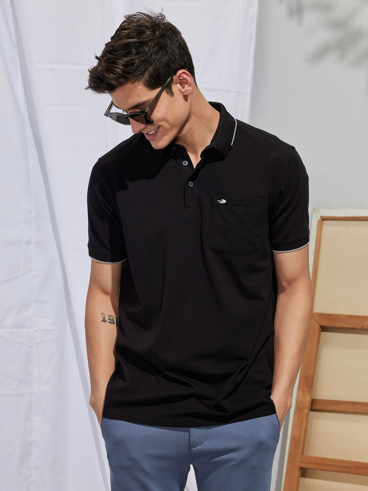 Black Solid Polo T-Shirt