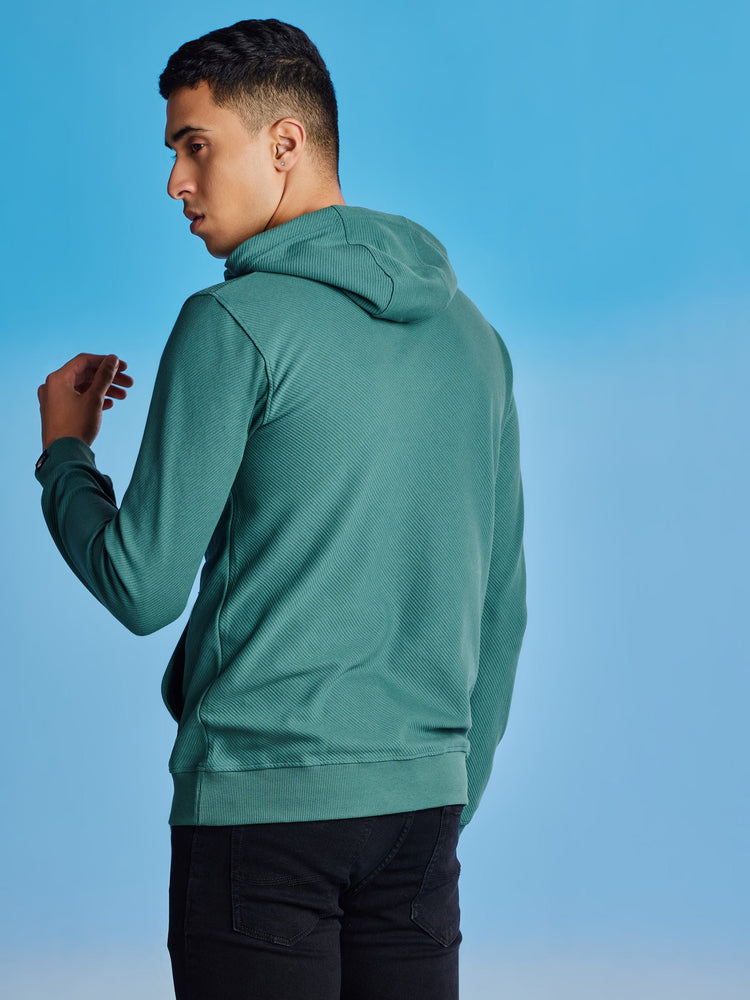 Green Ottoman Crew Neck Hooded Sweatshirt