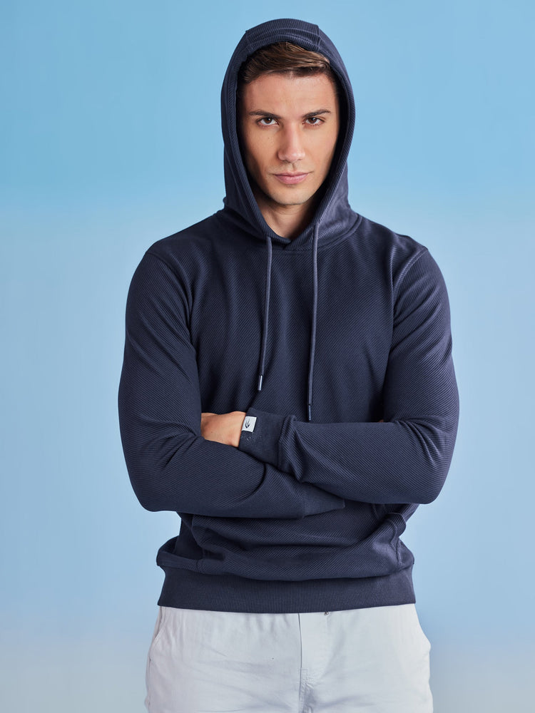 Navy Ottoman Crew Neck Hooded Sweatshirt
