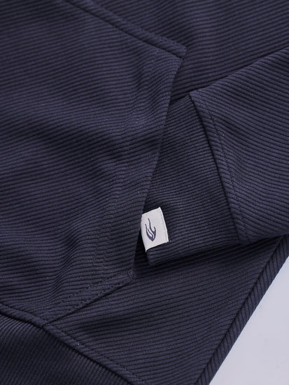 Navy Ottoman Crew Neck Hooded Sweatshirt