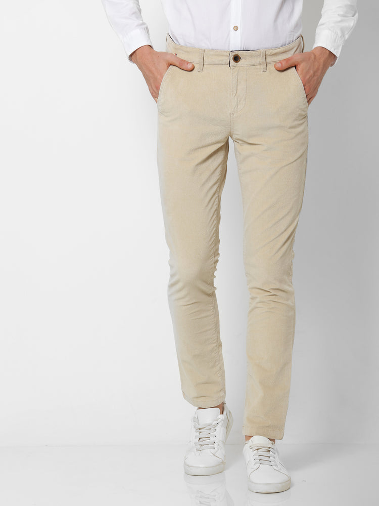 Cream Corduroy Slim Fit Trouser