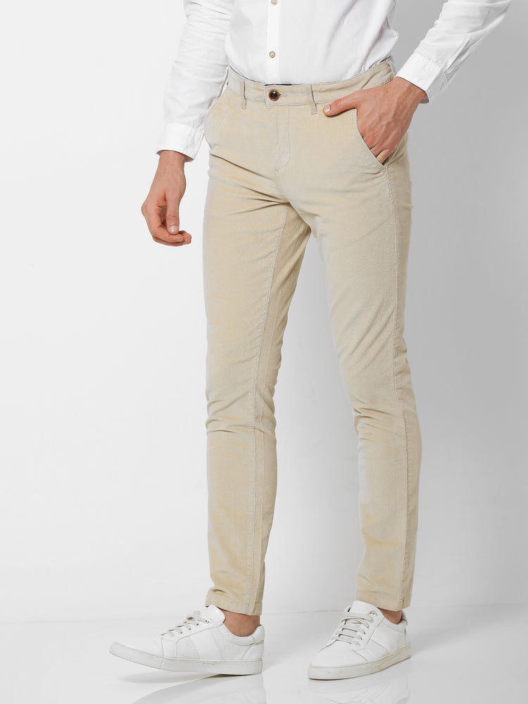 Cream Corduroy Slim Fit Trouser