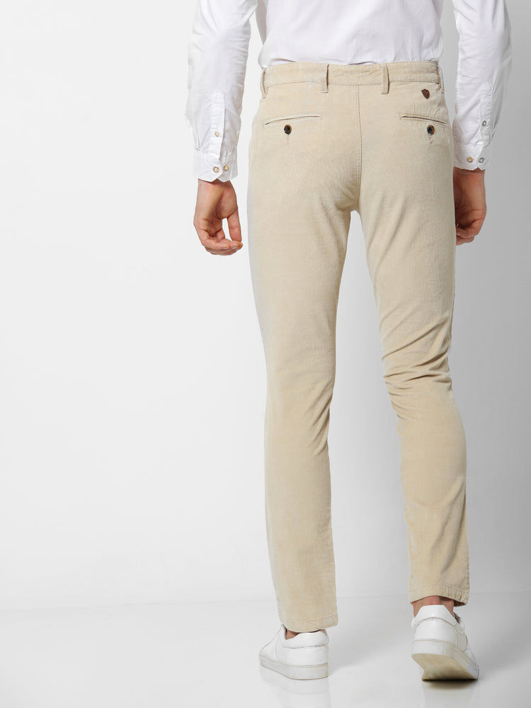 Cream Corduroy Slim Fit Trouser