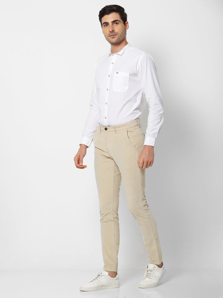 Cream Corduroy Slim Fit Trouser
