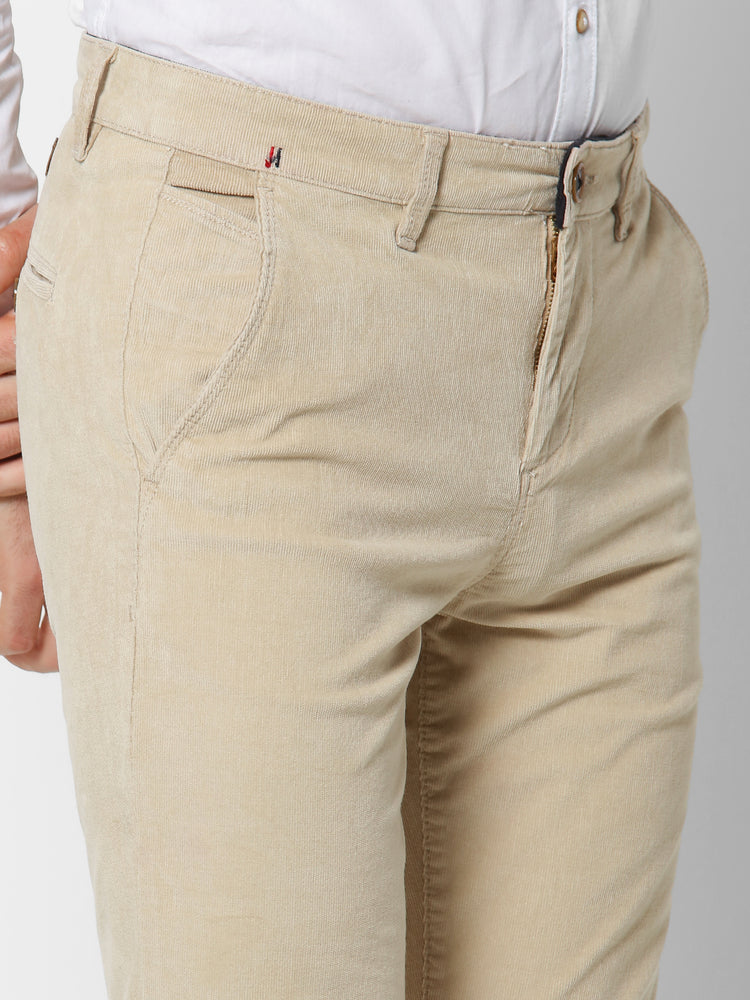 Cream Corduroy Slim Fit Trouser
