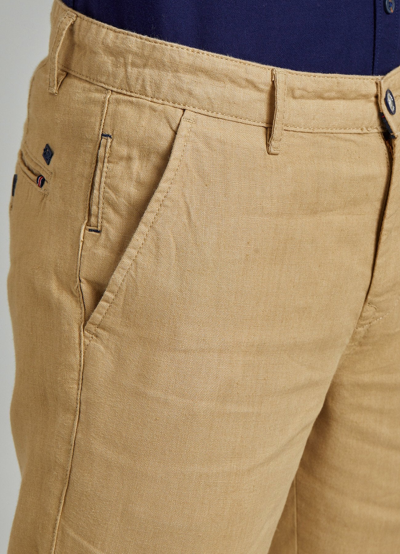 Khakhi Solid Linens Slim Fit Trouser