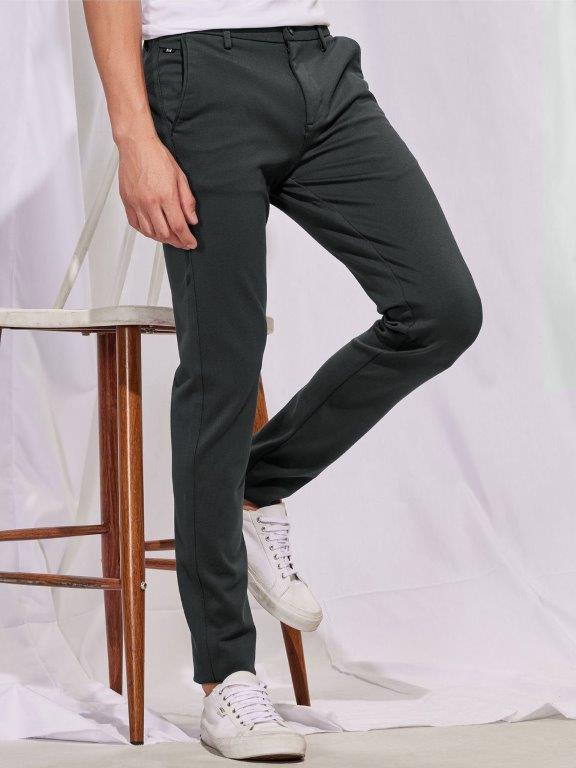 Dark Grey Solid 4-Way Stretch Ultra Slim Fit Trouser