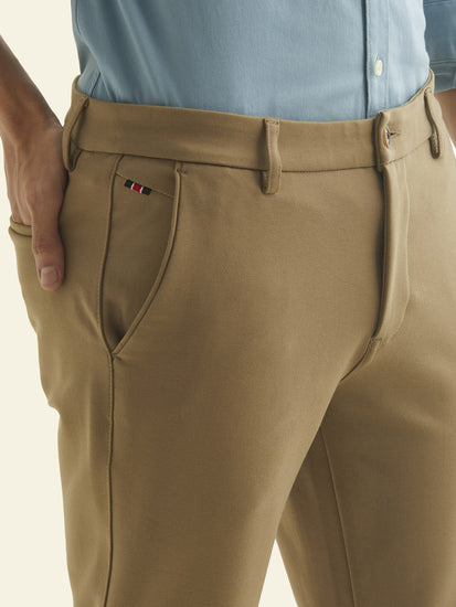 Khaki Solid 4-Way Stretch Ultra Slim Fit Trouser