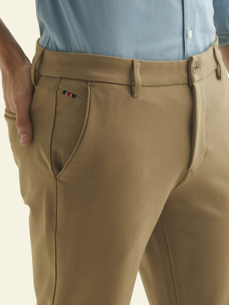 Khaki Solid 4-Way Stretch Ultra Slim Fit Trouser
