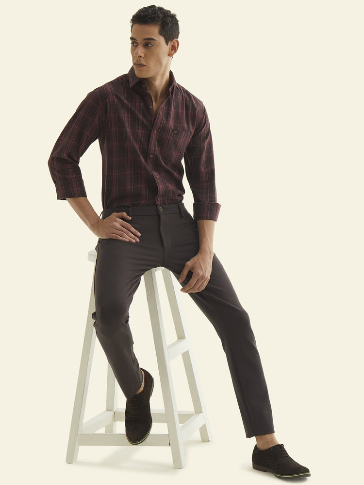 Brown Solid 4-Way Stretch Ultra Slim Fit Trouser